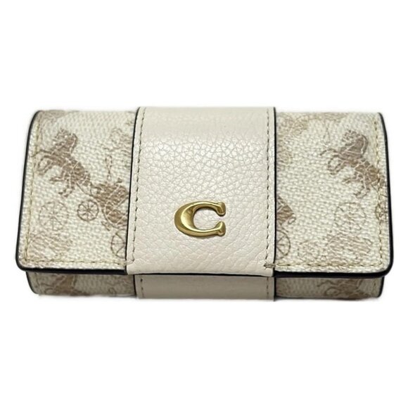 Auth COACH - CI210 Cream Beige PVC Leather Key Case - Picture 1 of 6